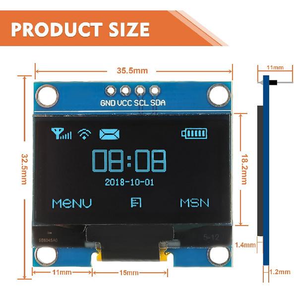 1.3 Inch I2C IIC OLED Display Module 128x64 Pixel Mini Self-Luminous Display Screen Board for Arduino Projects Raspberry Pi with Wire(1Pack Blue)