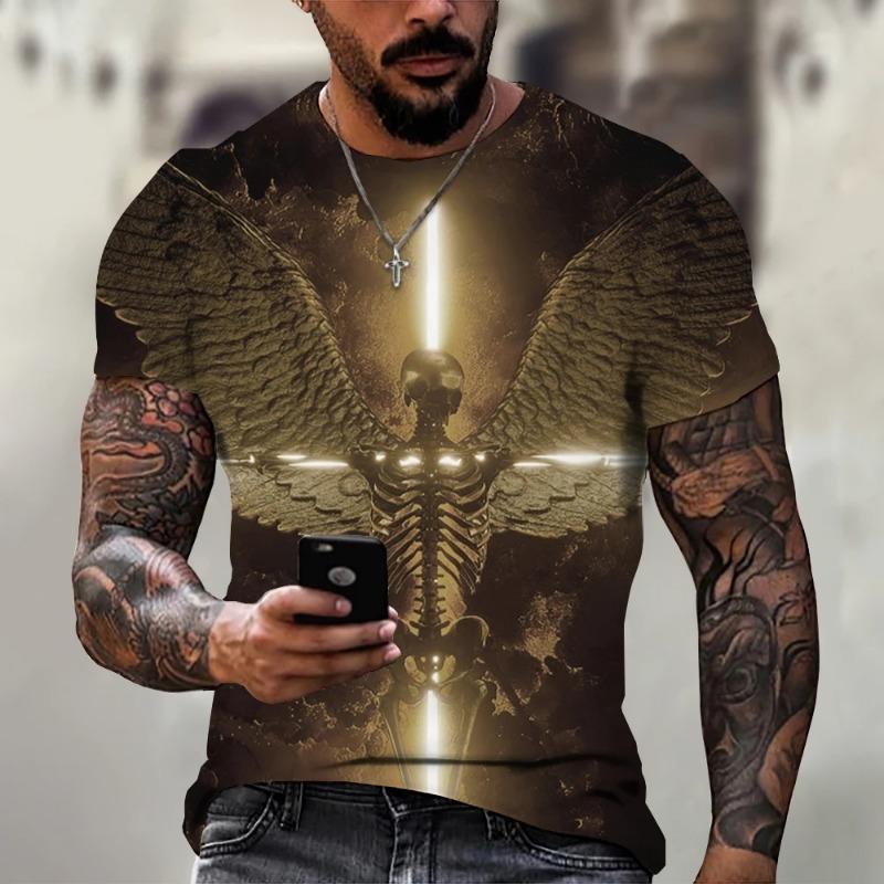 Neues Herren 3D-gedrucktes Phönix-Muster Mode-Top Übergröße Rundhals Kurzarm Retro-Mode Freizeit-T-Shirt