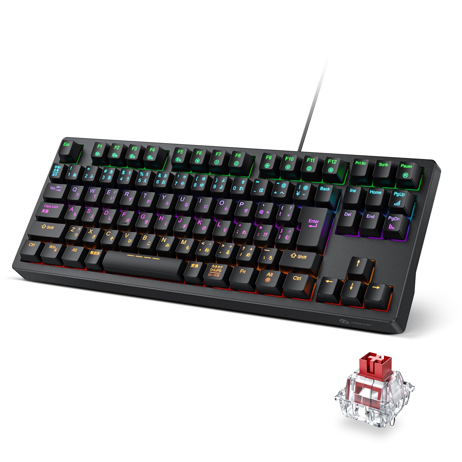 

iClever Gaming Red Mechanical Japanese 91 24 Для комп’ютера, сумісна з Windows G06 Клавіатура, Tenkeyless, Axis, Keyboard, Layout, Wired, Keys, 80% Size,