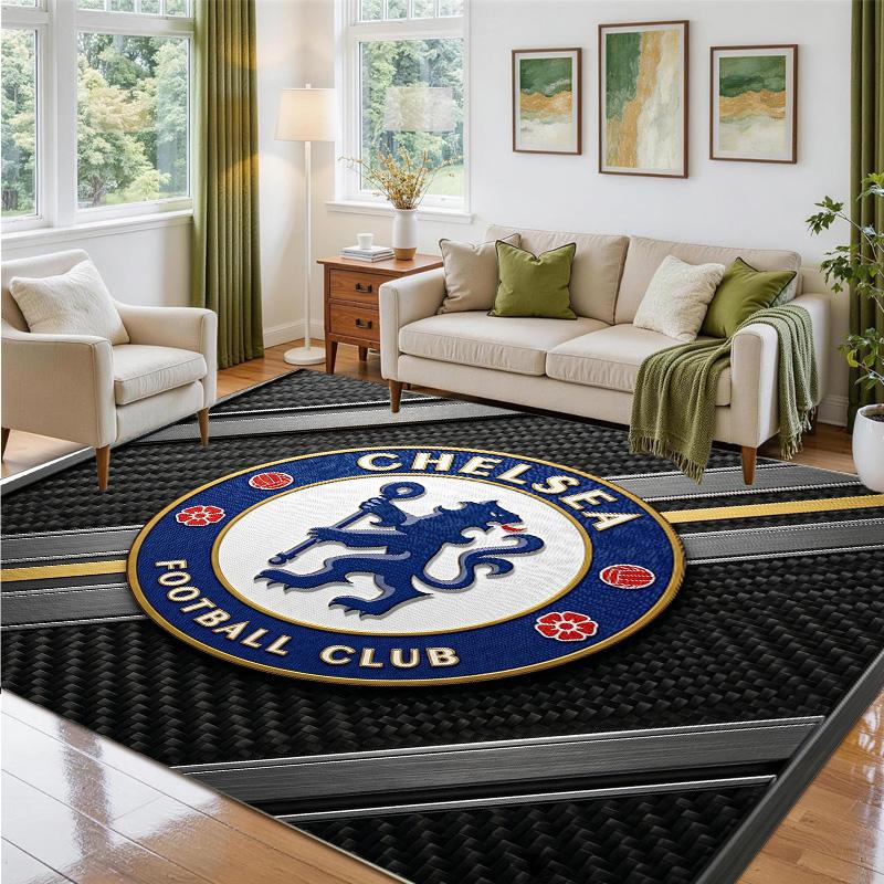 Chelsea FC Design Crystal Velvet Rug Soft Decorative Mat for Bedroom Entrance