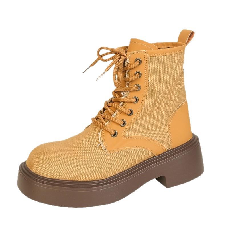 Thick-soled heightening Martin boots women's British style rhubarb boots 0000 autumn and winter new thick heel short boots lace-up women's boots