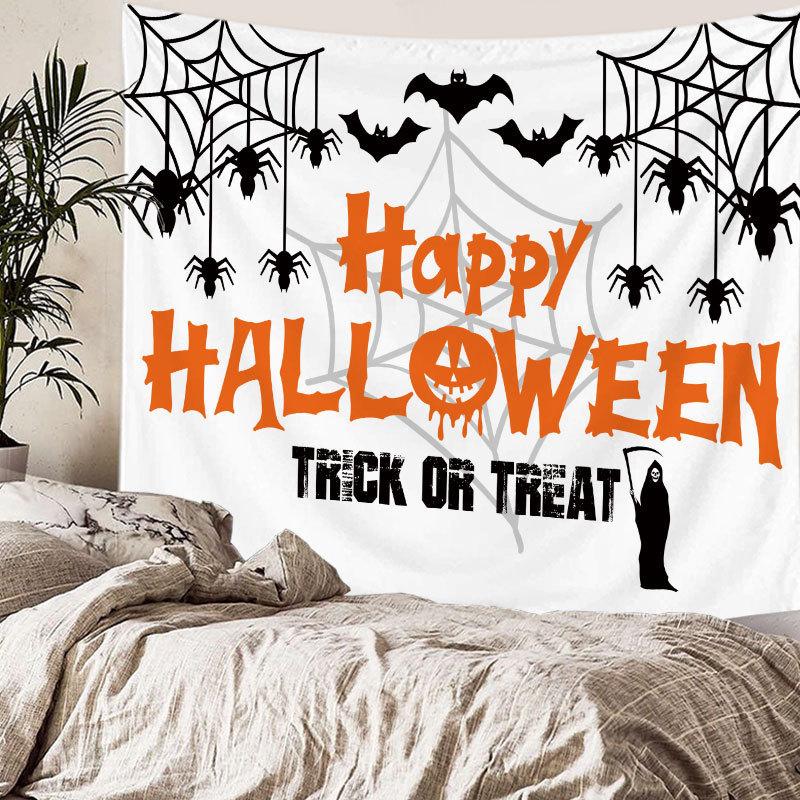 Home bedside room decoration Halloween tapestry, witch skull ghost print hanging cloth, background wall covering