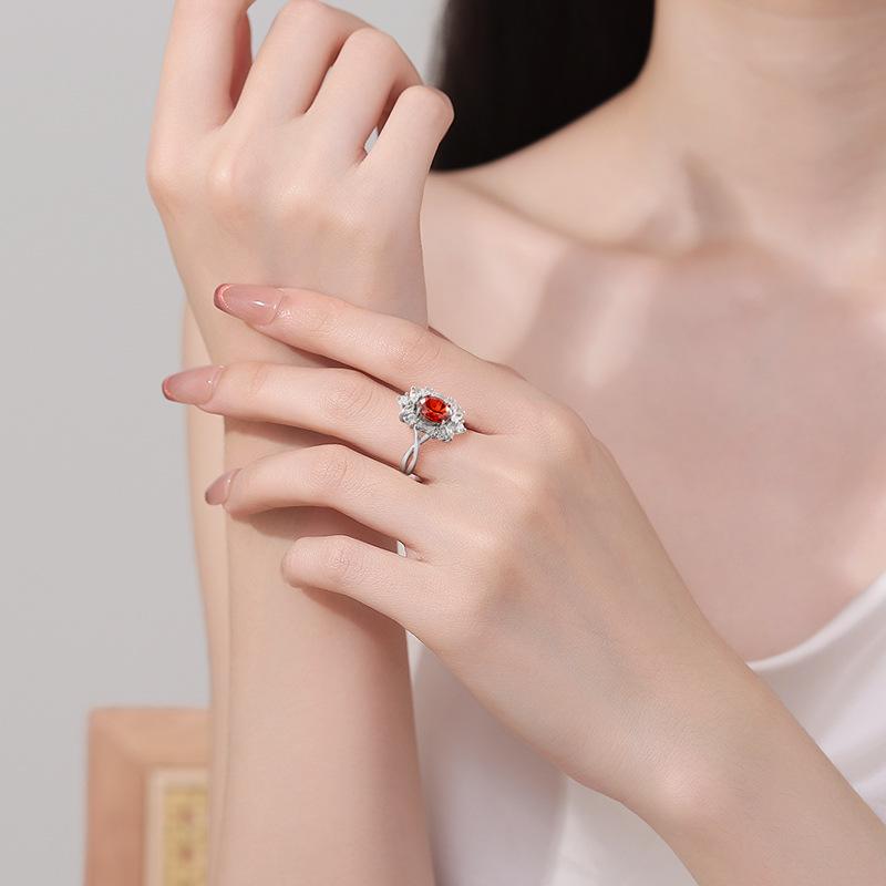 925 Sterling Silver Ice Flower Cut Stylish Luxury Multi-Colored Crystal Zircon Ring Birthday Anniversary Wedding Party Gift
