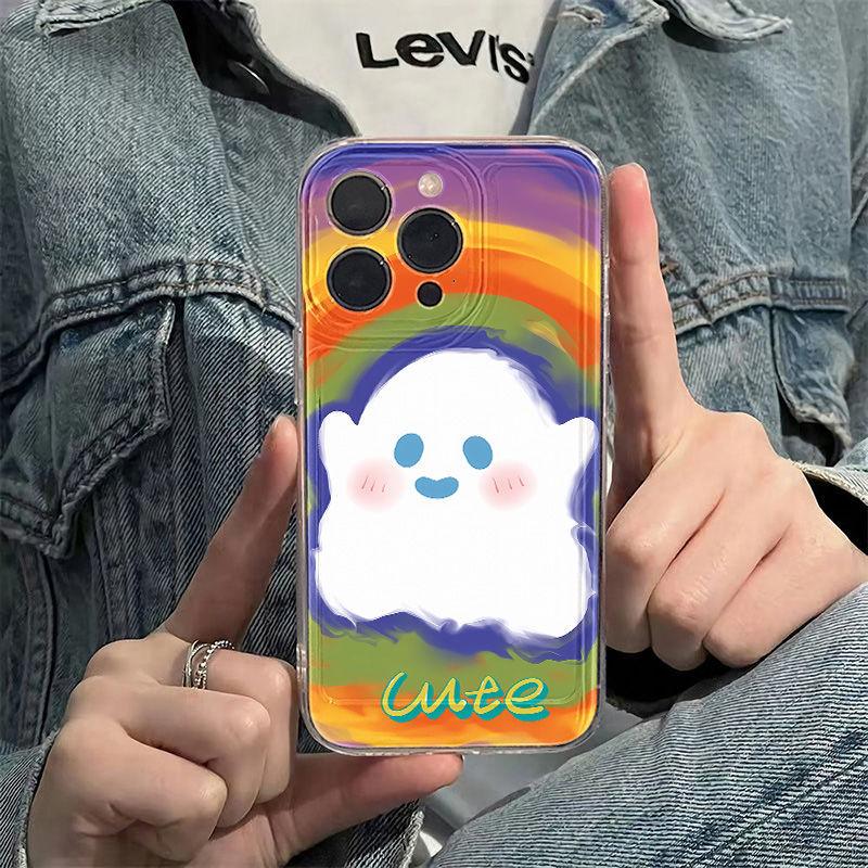 Halloween color graffiti ghost for iPhone17 Pro phone case Apple 17 transparent 14/16 fine hole