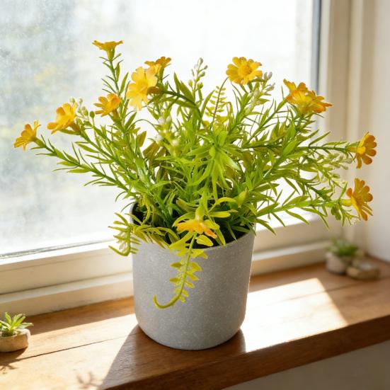 Potted Artificial Flower Spring Fake Wildflowers in Vase Small Realistic Faux Flower Decor