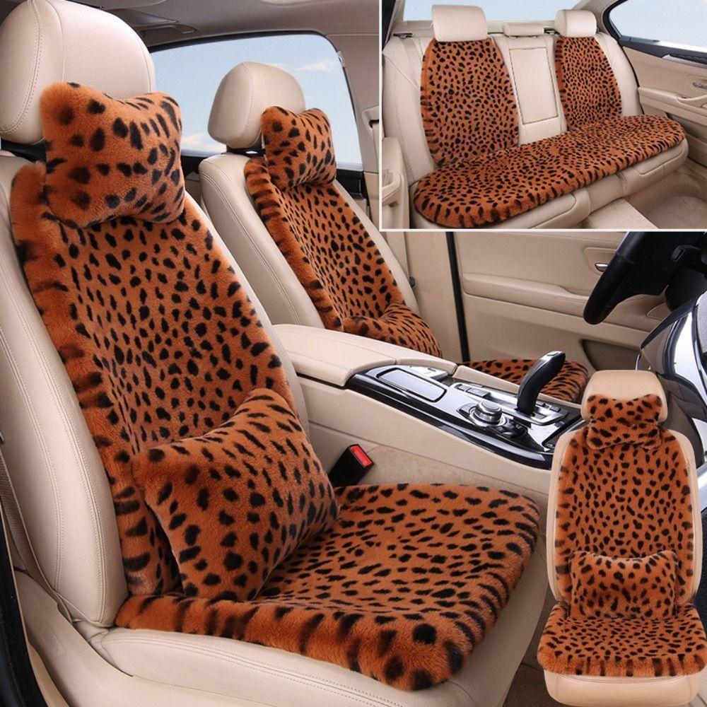Rabbit Fur Rabbit Fur Car Pad Non-slip Plush Seat Cushion Leopard Print Seat Cover Cushion Front