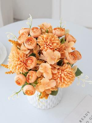 2Pcs Artificial Roses Peony Flowers Fake Flower Silk Artificial Chrysanthemum Hydrangea Rose Bouquet for Party Home Table Wedding Courtyard Decoration