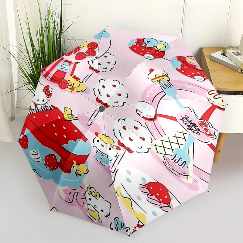 

1pc Hello Kitty Strawberry Festival Automatic Opening/Closing Umbrella - Portable Three-Fold Design with 8-Bone Iron Frame, Outdoor Umbrella for Fans,