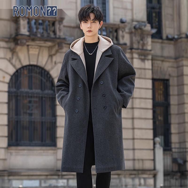 

ROMON Men s Faux Two-Piece Mid-Length Overcoat L