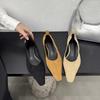 Suede Low Heeled Women's Shoes with Soft Sole, Comfortable Pointed Flat Sole, Single Shoe, Elastic Small Square Toe Shoes