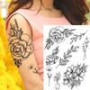 Black Flower Temporary Tattoo For Women Adultsl Fake Peony Rose Dahlia Lotus Tattoo Sticker 3D Body Art Bouquet Sexy Tatoo Paste