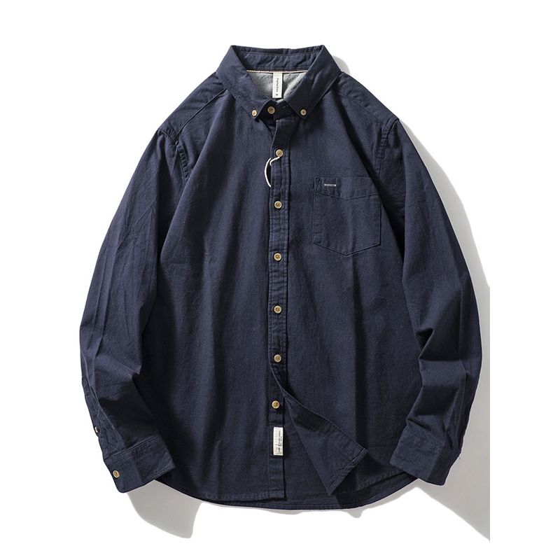 Japanese Brushed Casual Spring and Autumn Export Long Sleeve Shirt Navy blue 3XL
