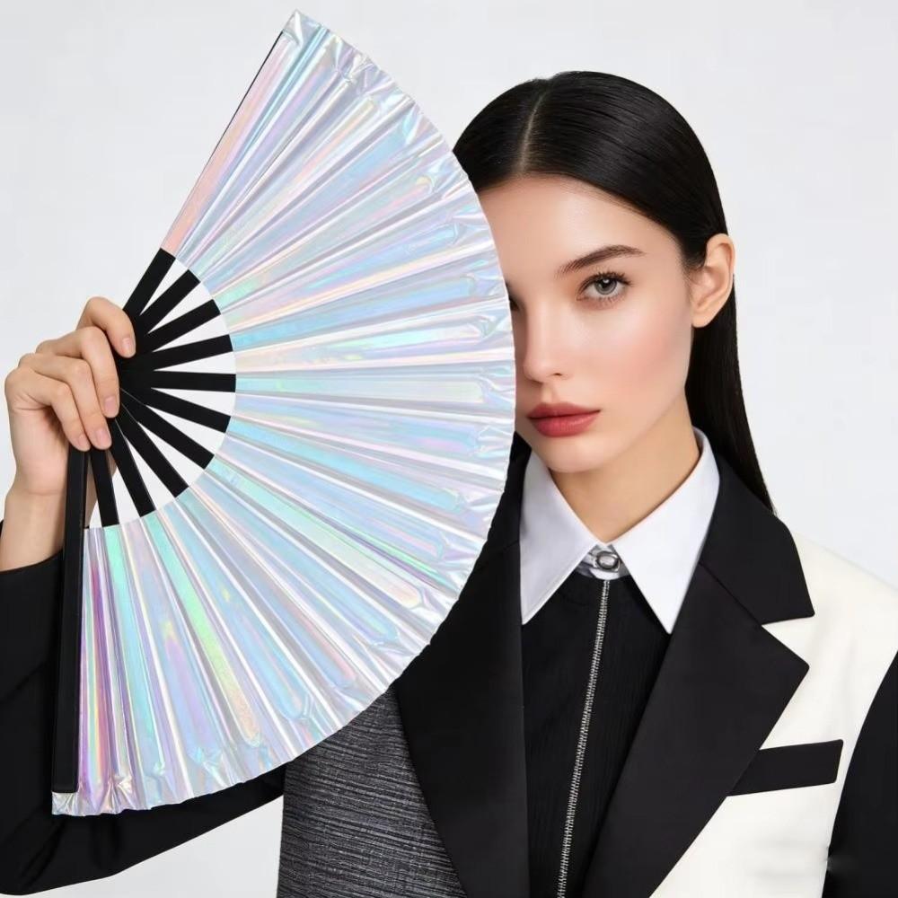 Iridescent Finish Folding Fan Large Size Cooling Fan New Handheld Fan  Summer