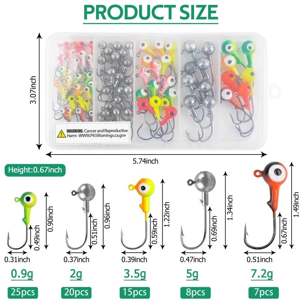 75Pcs Fishing Jig Heads Hooks Round Jig Head Fishing Lures Crappie Jig Heads Hooks for Bass Trout Crappie Walleye Fishing Tackle
