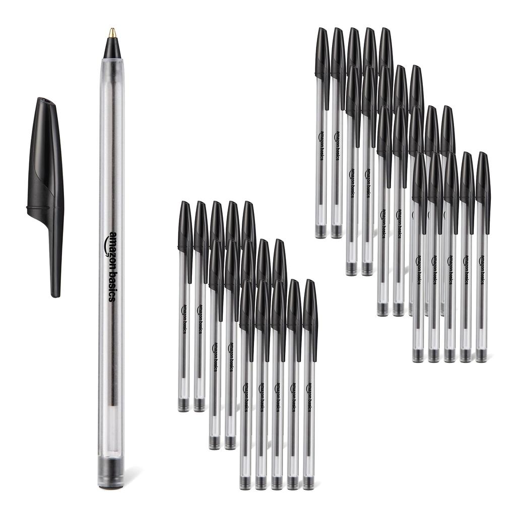 Amazon Basics Kugelschreiber-Packung, schwarze Tinte, 1,0 mm, 36 Stück, (Gehäusefarbe Schwarz/Transparent)