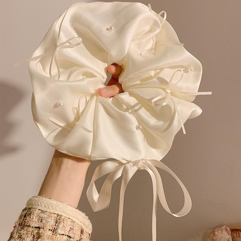 2025 New High-end Simple Bow Satin Large Intestine Ring Headdress Bridal Hair Ring Women's Temperament Accessories