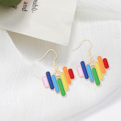 1 Pair Women Earrings Rainbow Color Colorful Heart Shape Stainless Anti-allergy Lightweight Lady Ear Jewelry Women Hook Earrings Dangle Earrings