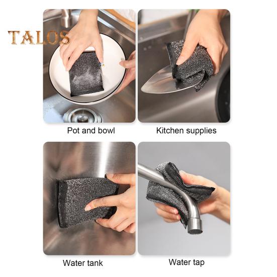 6Pcs Stainless Steel Wire Dish Cloth Cookware Cleaning Dirt All-Purpose Scrub Pads Heavy-duty Kitchen Sponges