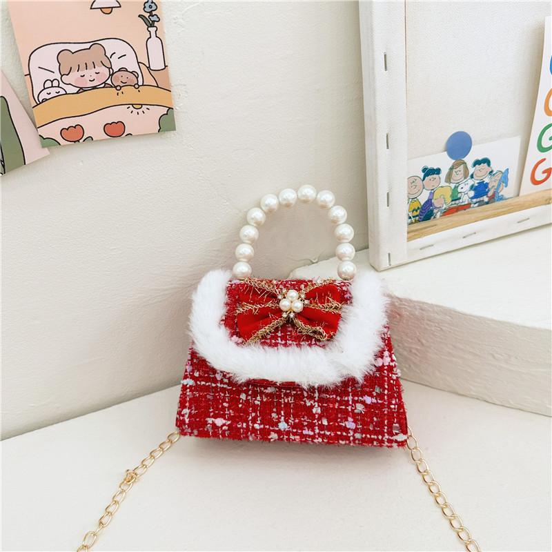 Adorable Red Pearl Handheld Princess Purse For Little Girls With Charming Cartoon Design