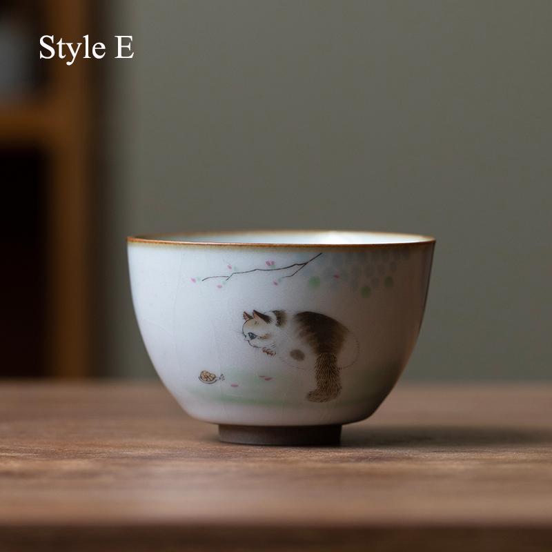 LUWU ceramic teacup cute cat chinese tea cup drinkware