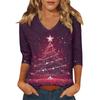 Women's Casual Fashionable Sexy Comfortable V-Neck Christmas Three-Quarter Sleeve Top