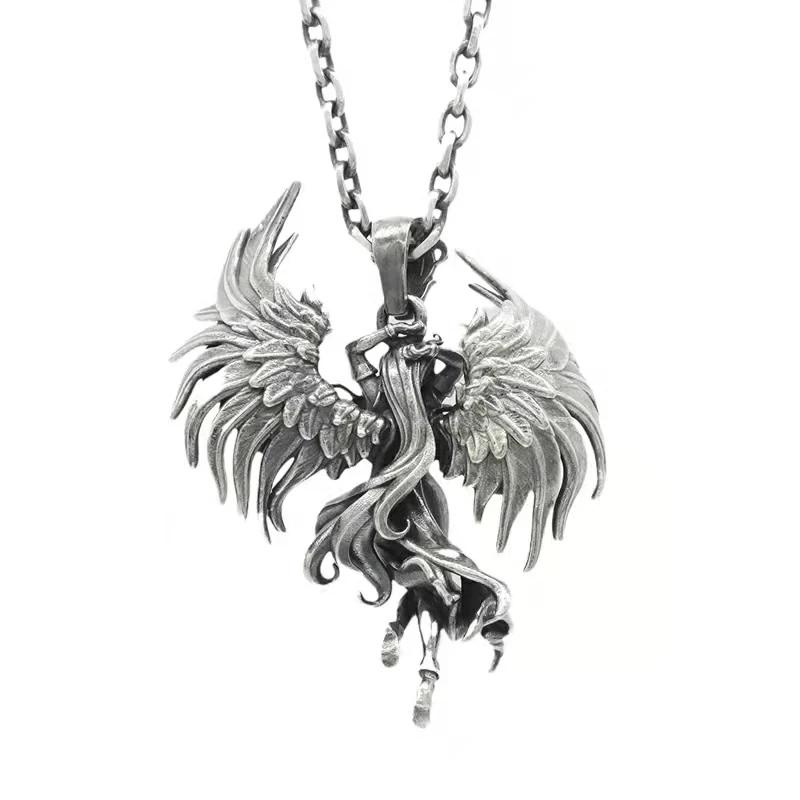 Classic Punk Mechanical Angel Warrior Pendant Necklace Men\\\\'s High Quality Metal Rock Biker Jewelry