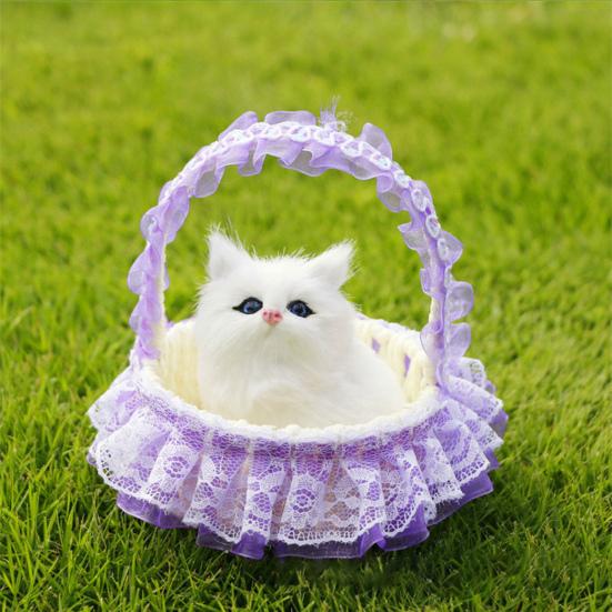 Simulation Cat Model Vivid Sounding Kitten Doll Lovely Miniature Figurine Decoration Faux Fur 3D Animal Figure Basket Model Car Ornament Craft Gift