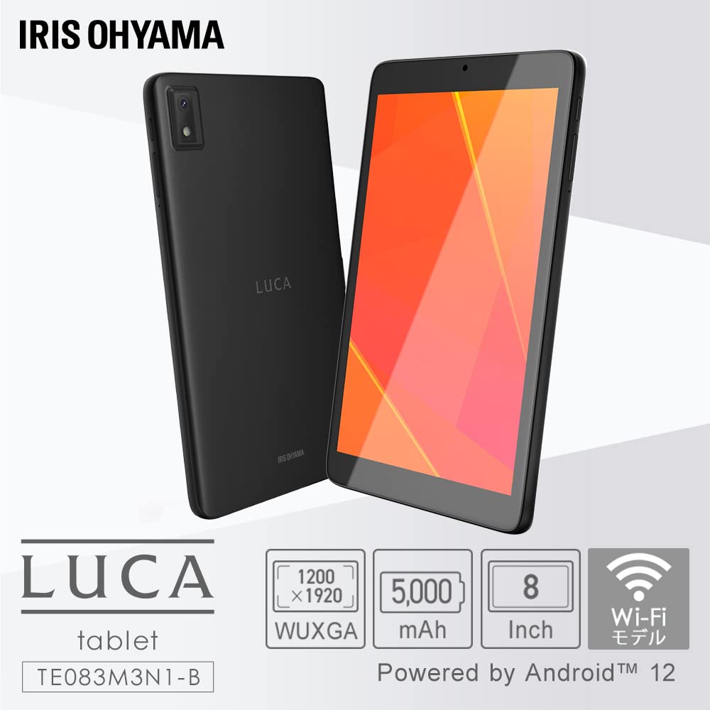 Iris Ohyama LUCA Android Android Video Japanese Language 1920x1200 3GB 32GB Storage TE083M3N1-B 8-Core Tablet, 8-inch, Wi-Fi Model, 12, Streaming,