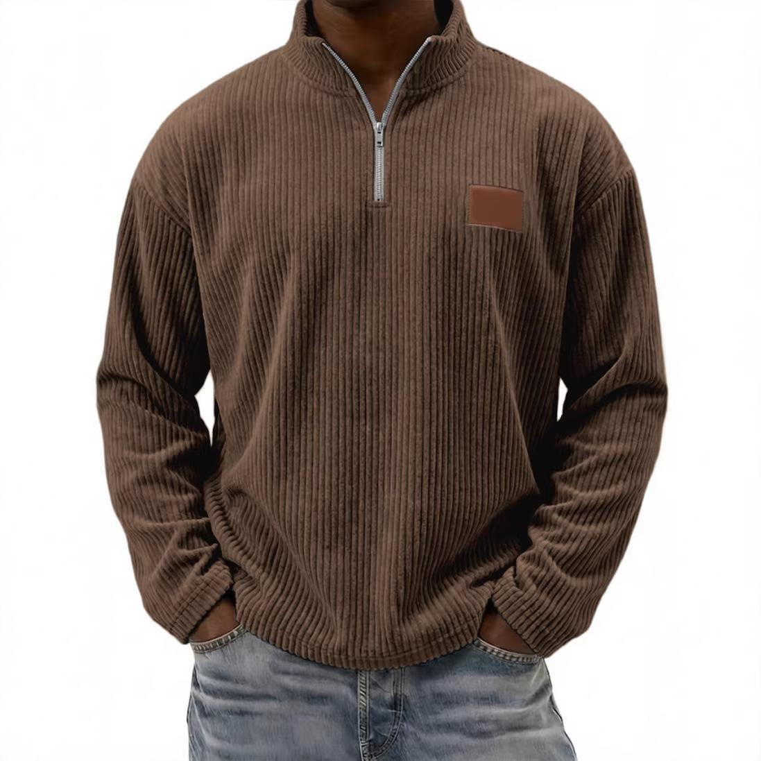 

Spring Autumn Corduroy Hooded Sweatshirt Men s Casual Half ZipperPullover Hoodie Men 3XL кавовий