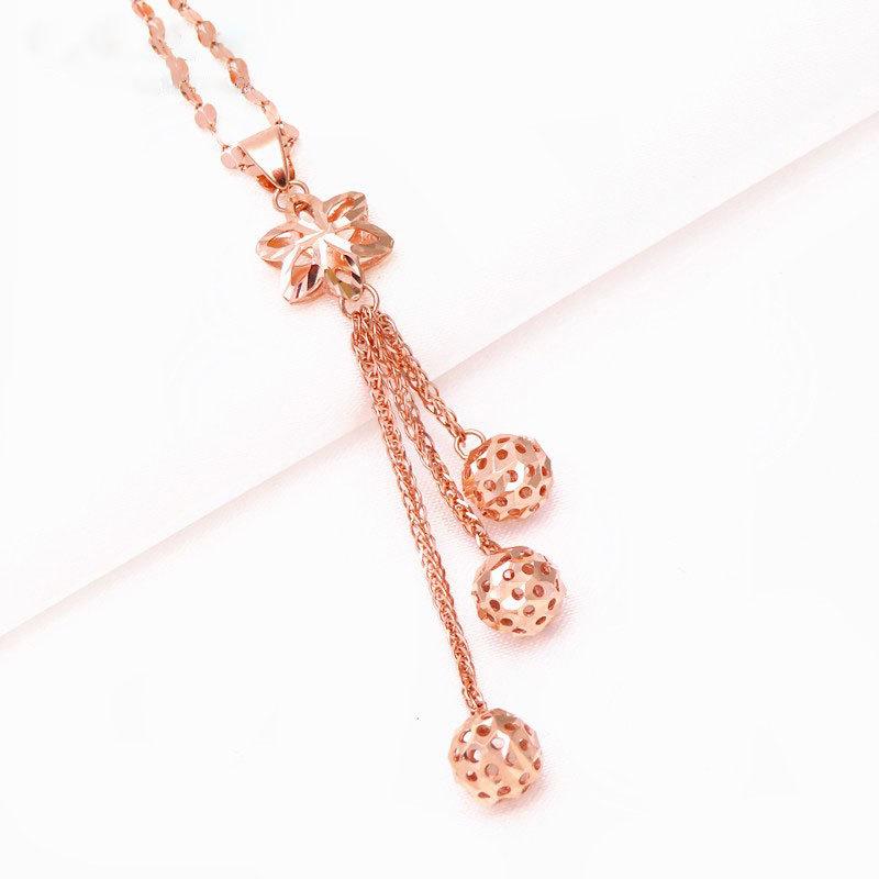 Exquisite 585 Purple Gold Necklace Pendant Rose Gold Plated Russian Fashion Exquisite Flower Tassel Ball Pendant