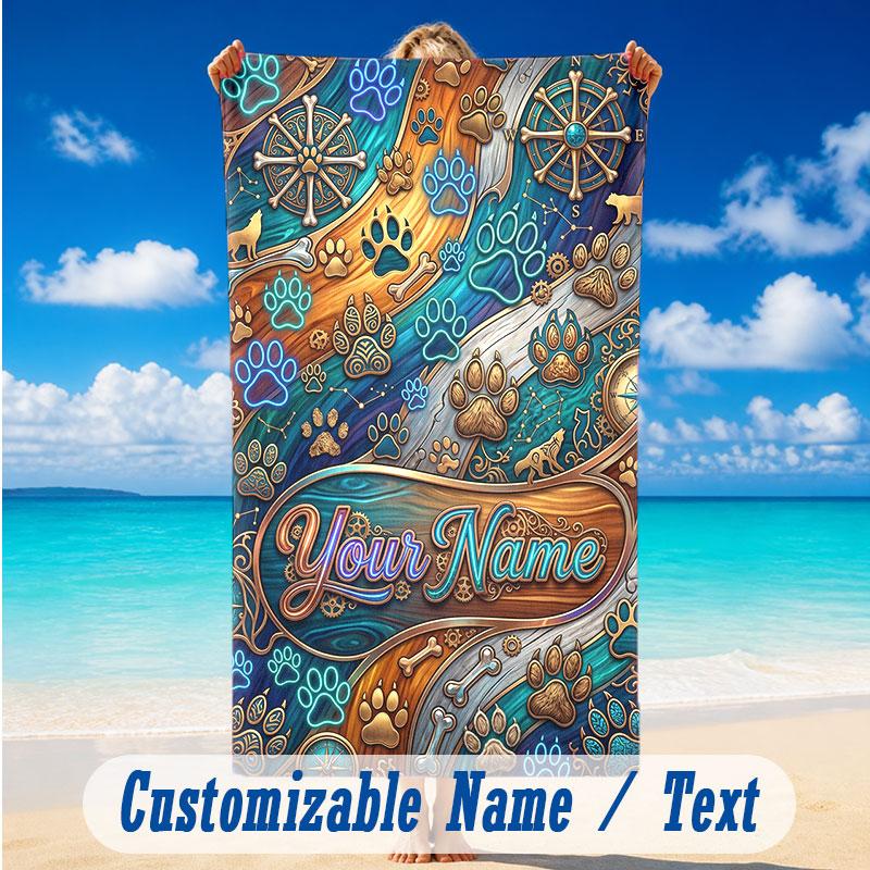 Dog Theme Beach Towel Personalized Custom Name & Text Soft Quick Dry Beach Towel for Swimming Travel