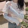 1Pair Crinkle Texture Adjustable Sleeve Covers For Women Cute Pink Label Sun Protection Arm Sleeves For Outdoor Activities