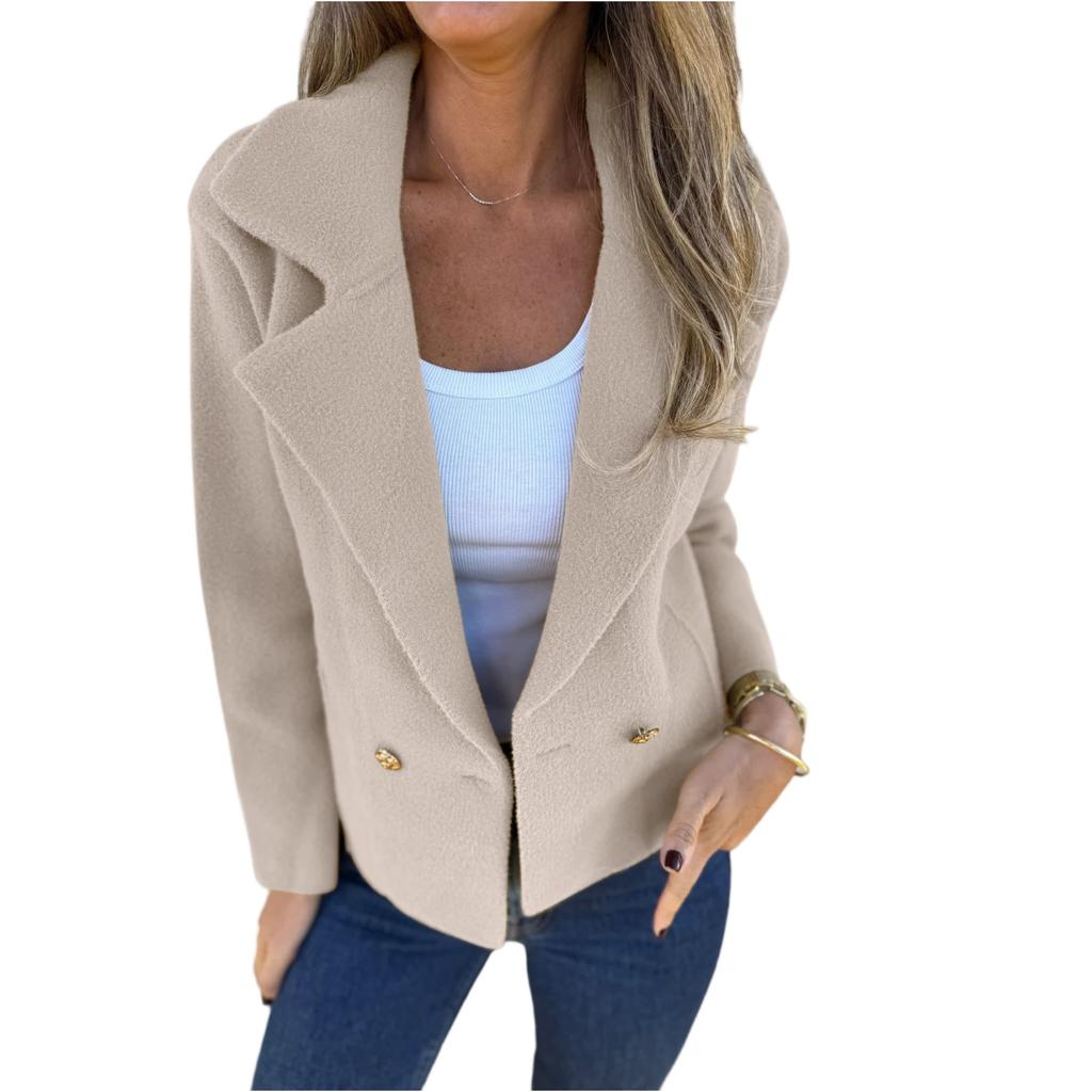 Fashionable Women's Spring  Casual Cardigan Solid Color Lapel Jacket