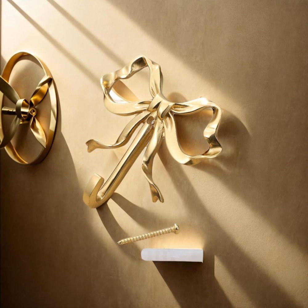 Vintage Nordic Style Bow Knot Wall Hook Single Hook Functional Wall Mounted Hook Alloy Heavy Duty Antique Gold Hook Office