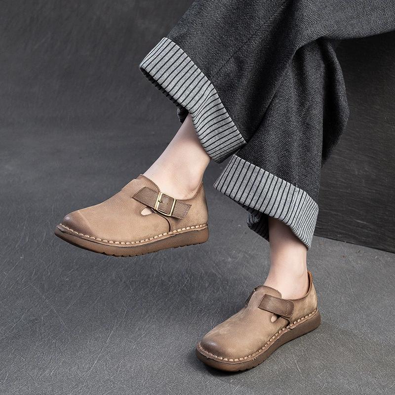 Fashion GKTINOO 2025 Handmade Genuine Leather Flat Shoes Women Retro Style Slip On Casual Loafers Soft Sole Literary Style Women Shoes