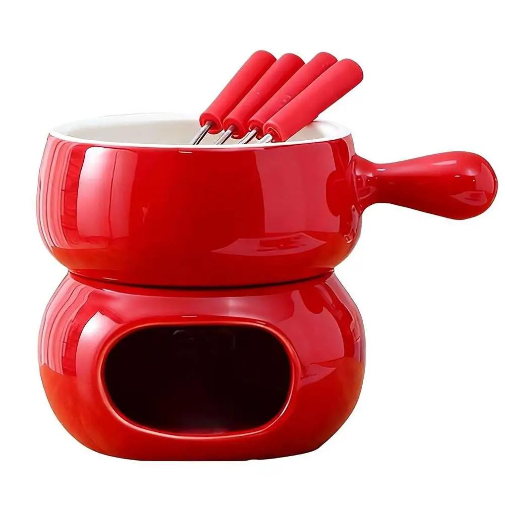 

Chocolate Fondue Cup Ceramic With Forks Tealight Chocolate Melting Cup Mini Fondue Pot For Cheese Butter Heating Stove P1G1