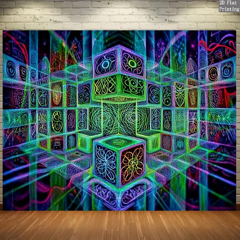 

2D Flat Printed Psychedelic Trippy Geometric Background for Live Streaming 47.2x31.5inch/120*80cm