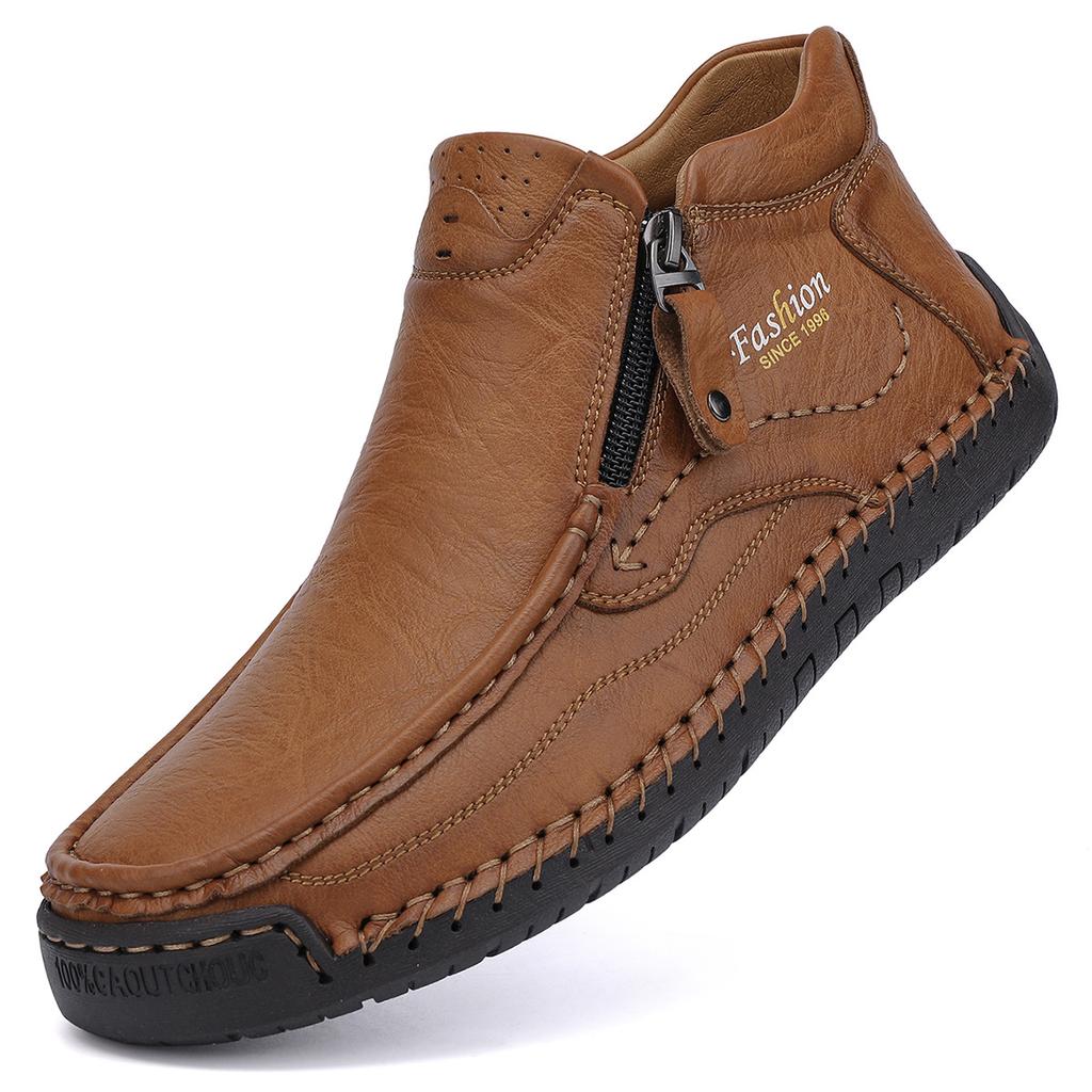 Large Size Men's Shoes Outdoor Casual Leather Shoes Medium Top Martin Boots Autumn and Winter Soft-soled Short Boots