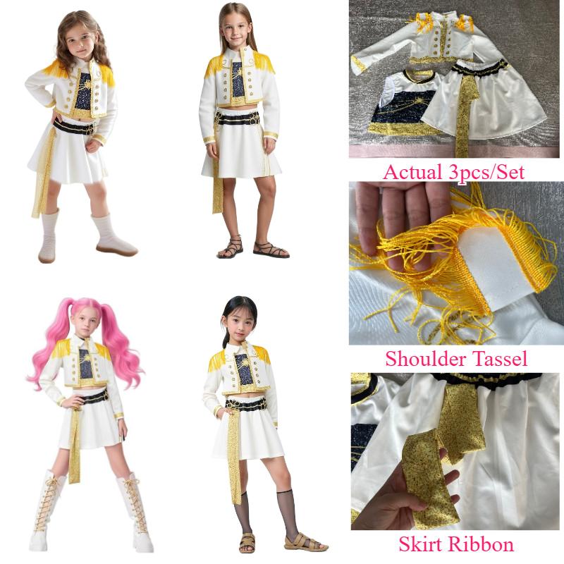 Girls Kpop Tassel Printing Cosplay Costume Kids Anime Cartoon Halloween Carnival Party Role Playing Dress Up Outfit