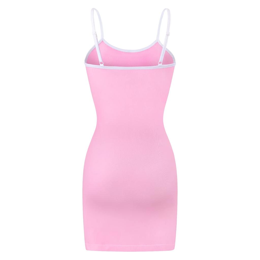 [LittleForBig] Women's Camisole Skirt [S-Stripe] Bodycon Mini Dress, Pink, XS