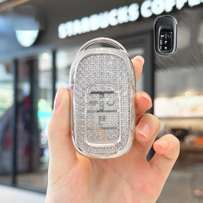Car For Honda 2024 Civic Accord HR-V Pilot CR-V Smart Remote Key Case Cover Fob Keychain White Diamond TPU 4 Button