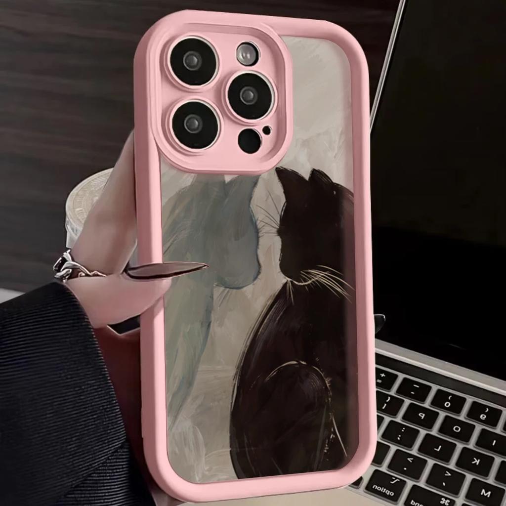 Oil Painting Two Cats Pattern Phone Case For iPhone 15 16 Pro Max 14 13 12 11 Pro Max Mini XS XR 7 8 Plus Shockproof Soft Cover