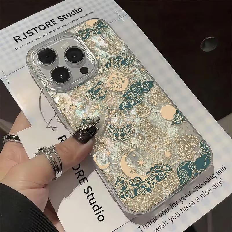 Fashion Retro The Sun Moon Starry Sky Phone Case For iPhone 17 16 15 14 13 12 11 Pro Max 17 Air XR XS 16E INS ShakeProof Cover