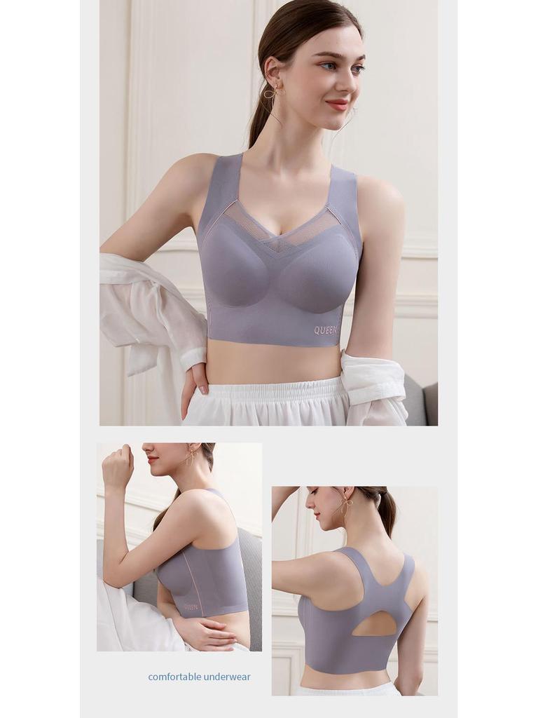 Women's Seamless Wire-Free Thin Cup Plus Size Sports Sleep Bra with Stylish Back
