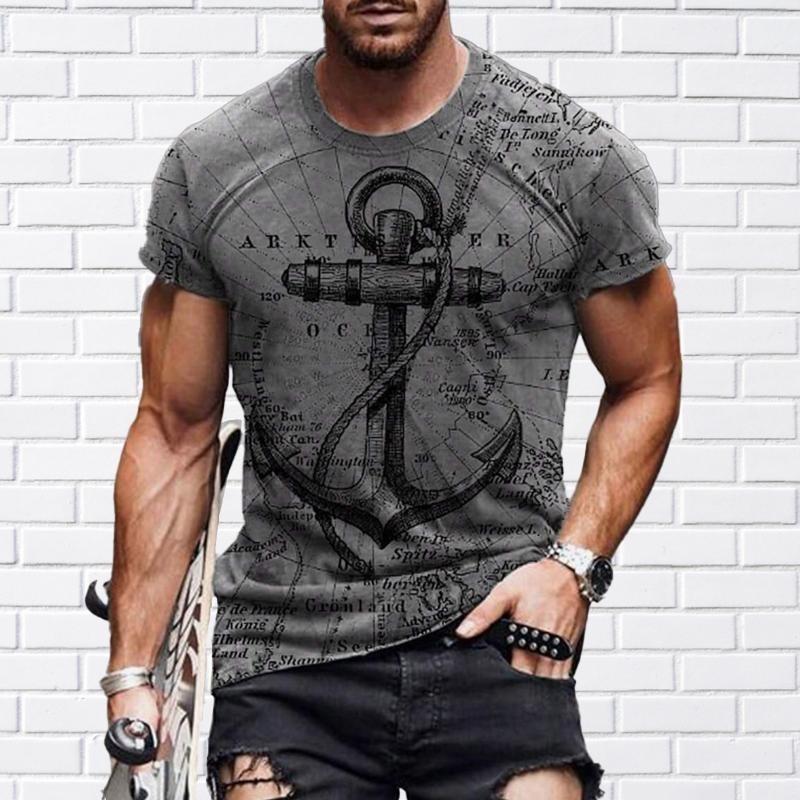 Fashion Vintage Anchor Graphic T-shirt For Men O-neck Short Sleeve T Shirts Retro Street Sports Fitness Breathable Tee Top Pop