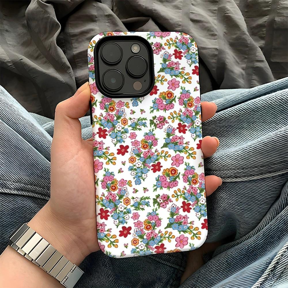 For iPhone 16 Pro Max Case Double Layer TPU + PC Heat Transfer Floral Design Glossy Phone Cover