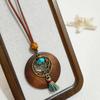 Round Sweater Chain Wooden Necklace Female Jewelry Vintage Leather Lanyard