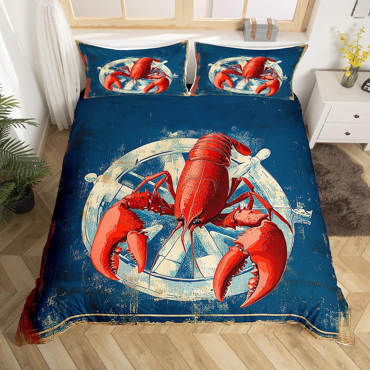 

Sea Animals Bedding Sets For Kids Boys Girls Queen Lightweight Duvet Covers Lobster Bedspread Covers Bedroom Decor No Comforter EU Single(135x200cm)