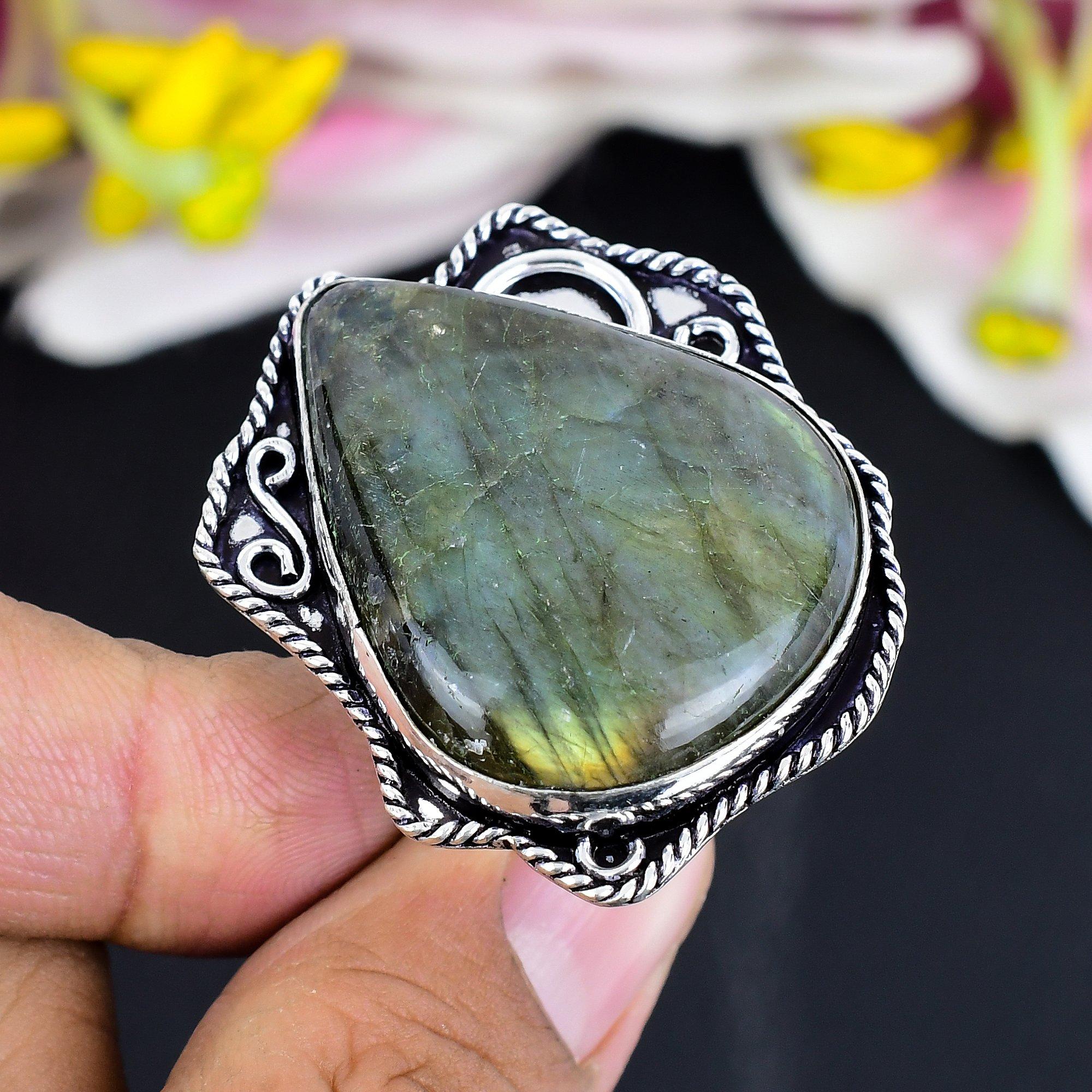 

Labradorite Gemstone Handmade 925 Sterling Silver Jewelry Ring Size 9 KG-1705