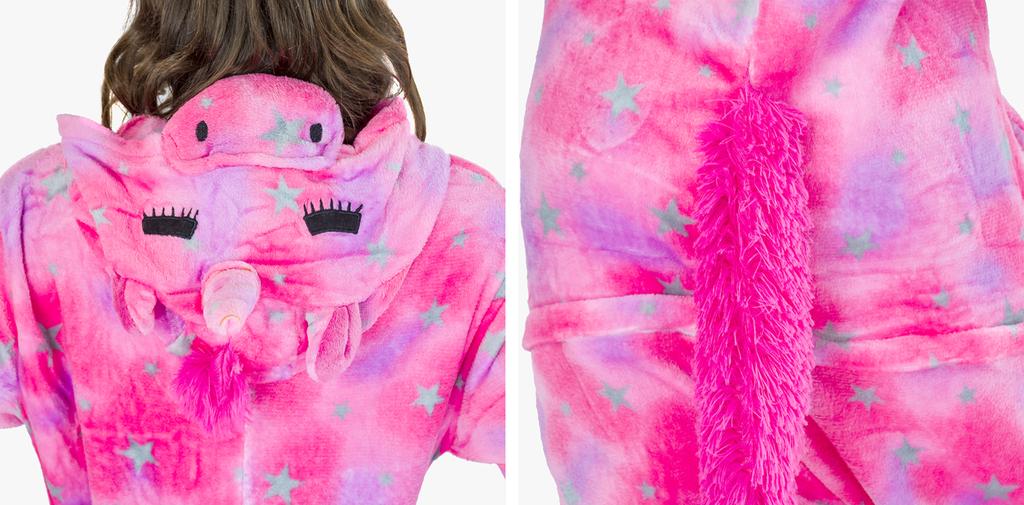 Teplý overalový kostým pro ženy, muže, pegase, kigurumi, růžová tepláková souprava, velikost L